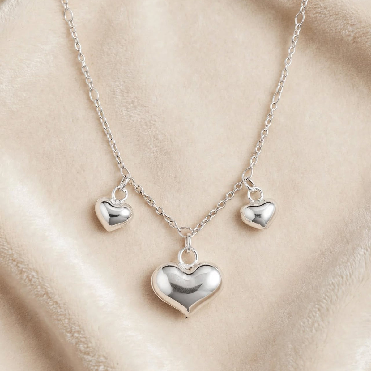 Triple Heart Charm Necklace in 925 Sterling Silver