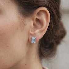 Emerald Cut Gemstone Studs in 925 Sterling Silver