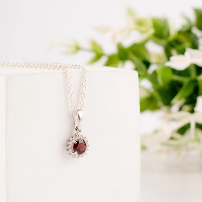 Oval Halo Gemstone Pendant - 925 Sterling Silver Birthstone Pendant Necklace
