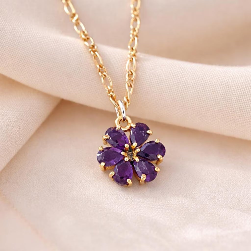 ZAHRA Flower Gemstone Necklace | 18K Vermeil 925 Sterling Silver