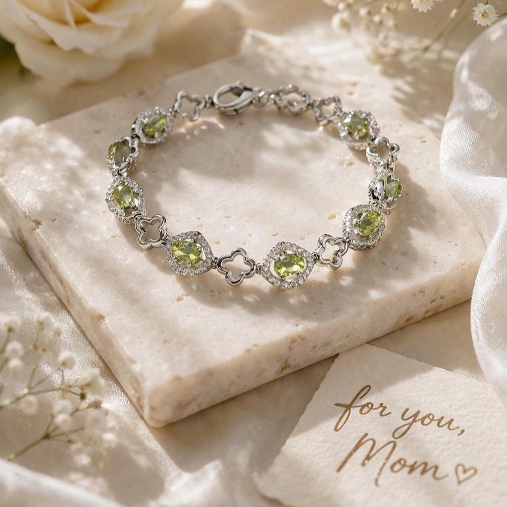 Natural Peridot Bracelet: 925 Sterling Silver