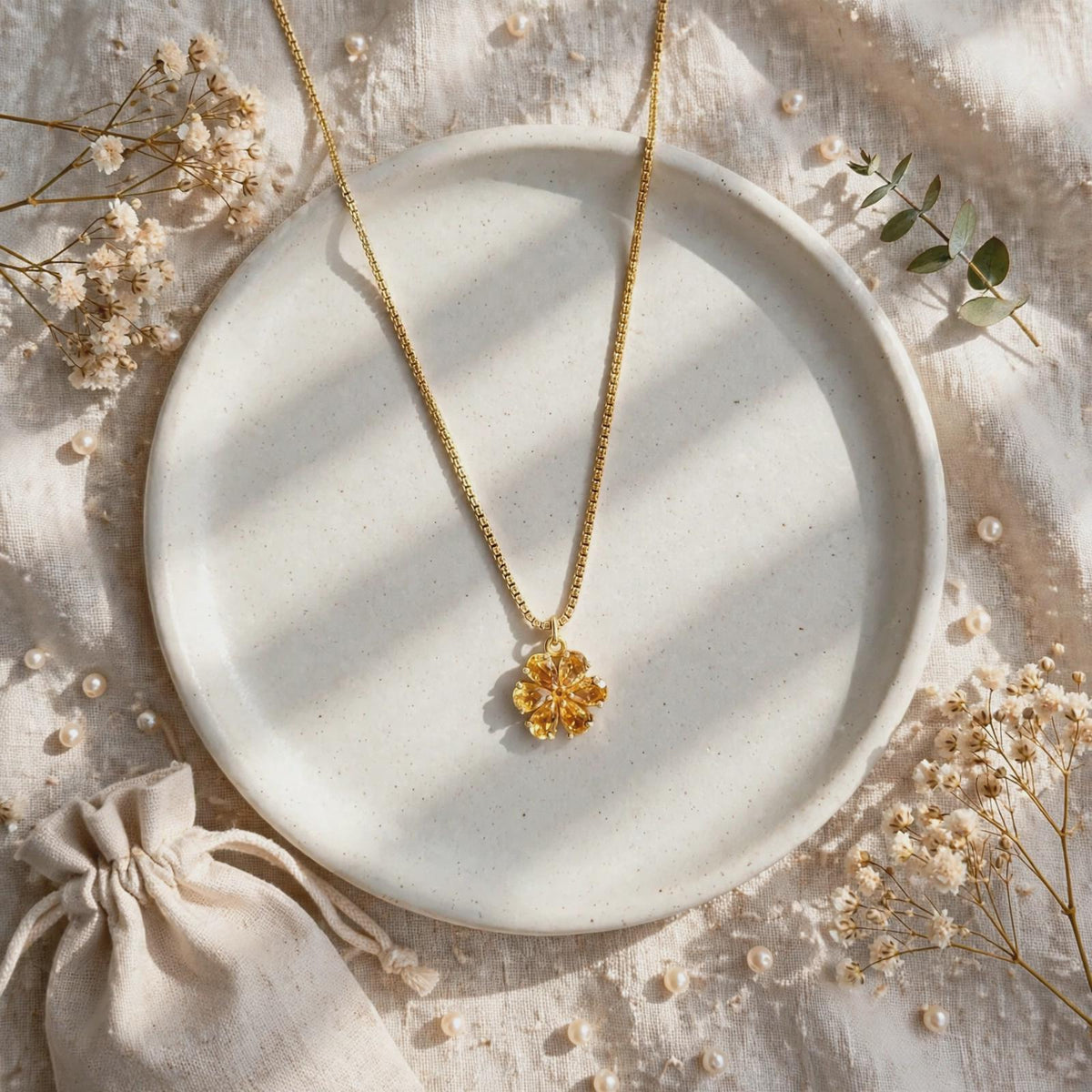 ZAHRA Flower Gemstone Necklace | 18K Vermeil 925 Sterling Silver