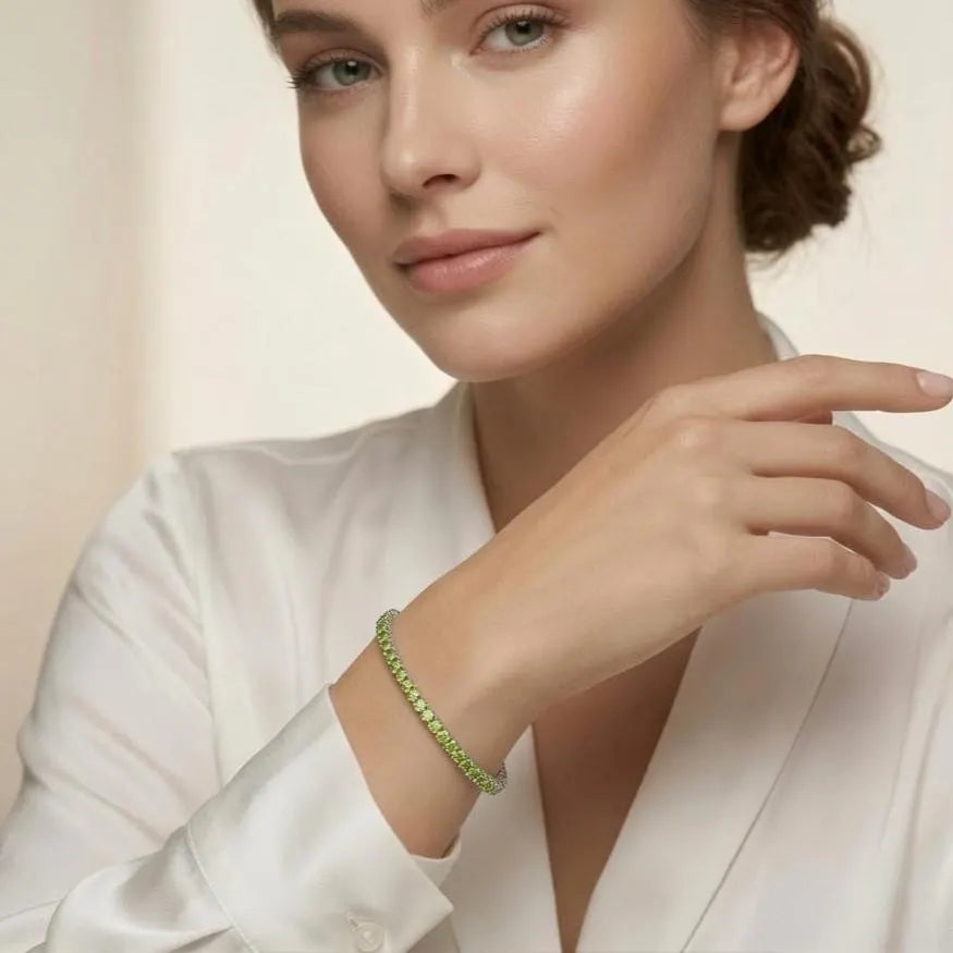 Peridot Tennis Bracelet: 925 Sterling Silver