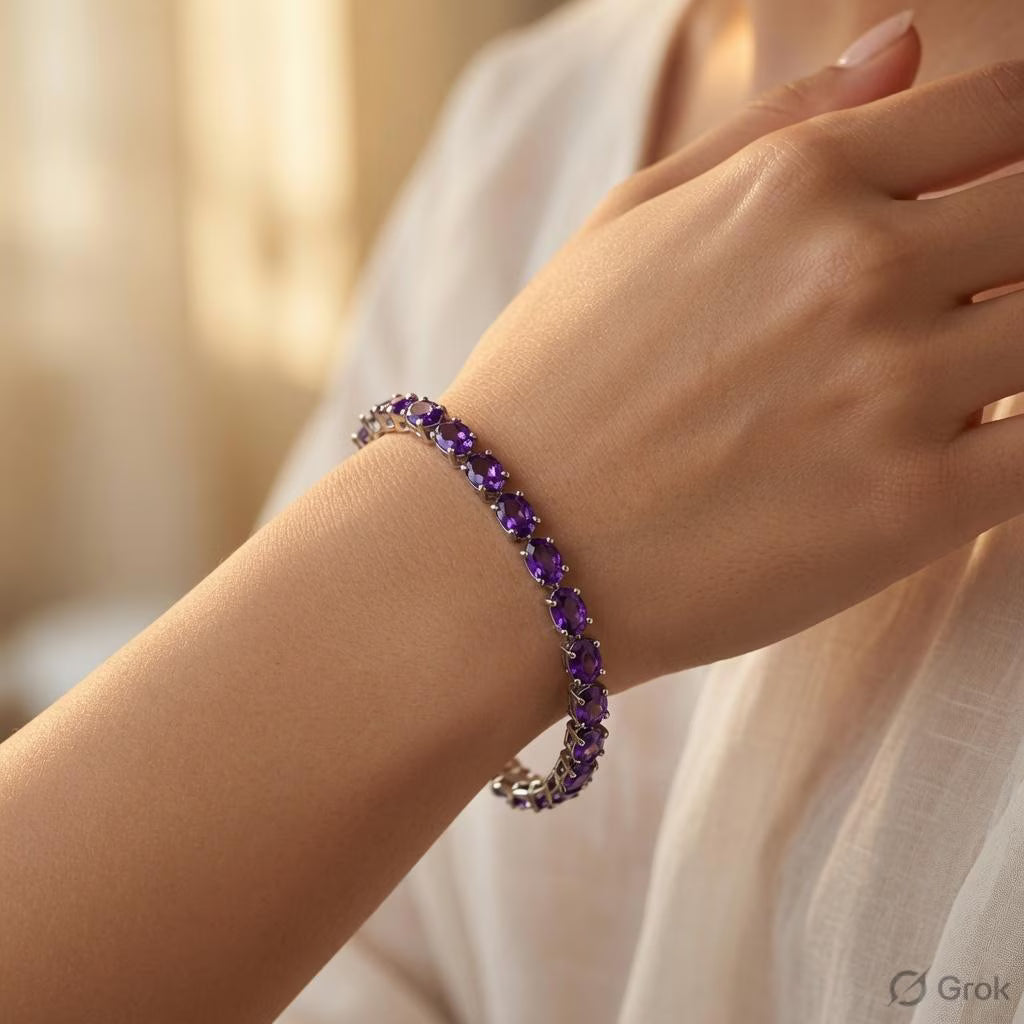 Amethyst Tennis Bracelet: 925 Sterling Silver