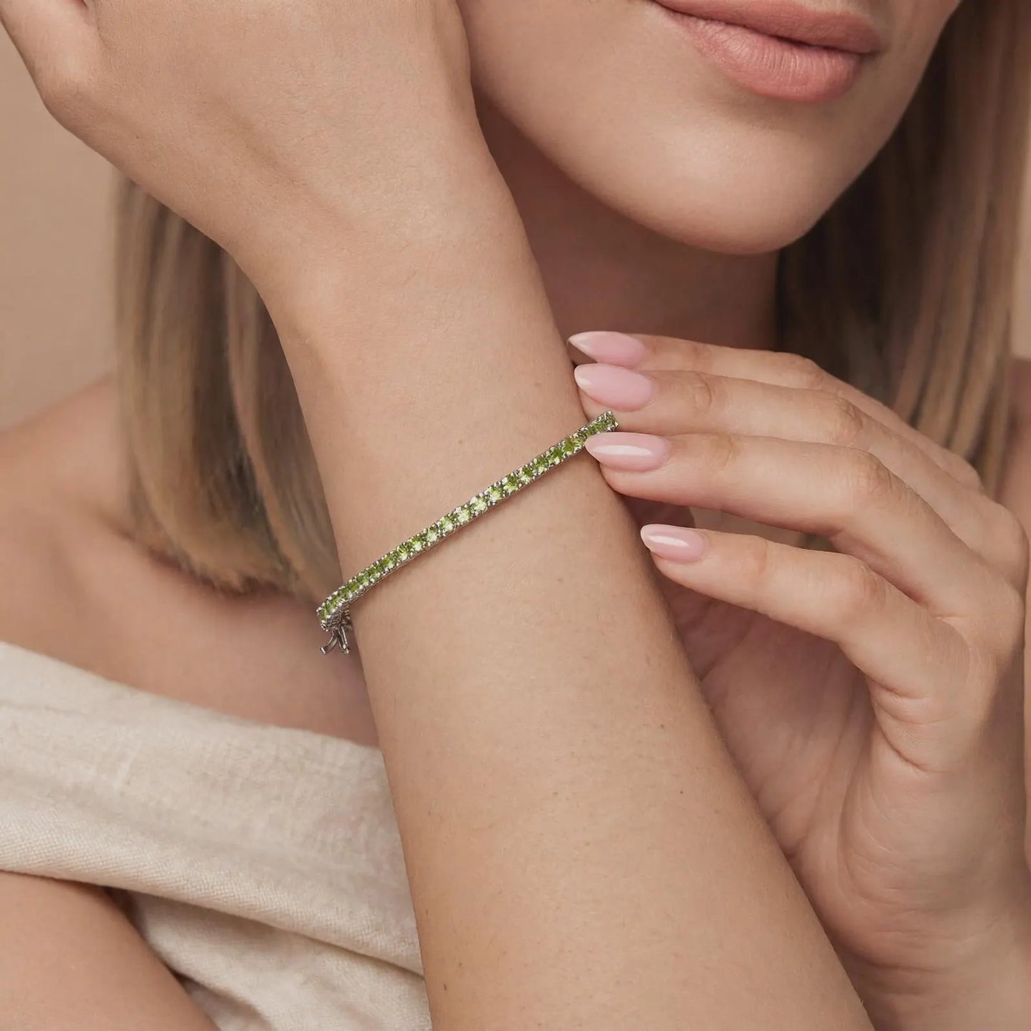 Peridot Tennis Bracelet: 925 Sterling Silver