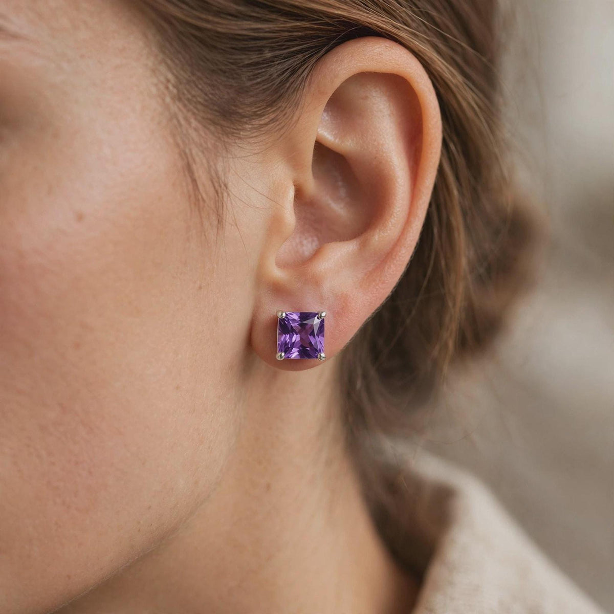 Princess Cut Gemstone Studs in 925 Sterling Silver
