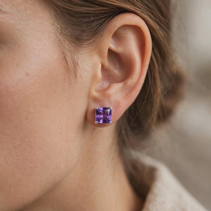 Princess Cut Gemstone Studs in 925 Sterling Silver