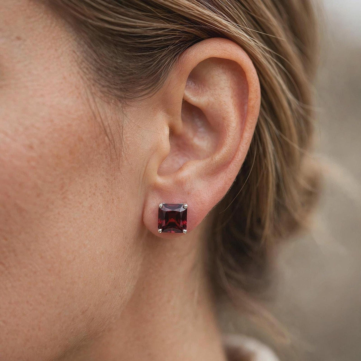 Princess Cut Gemstone Studs in 925 Sterling Silver
