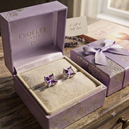 Princess Cut Gemstone Studs in 925 Sterling Silver