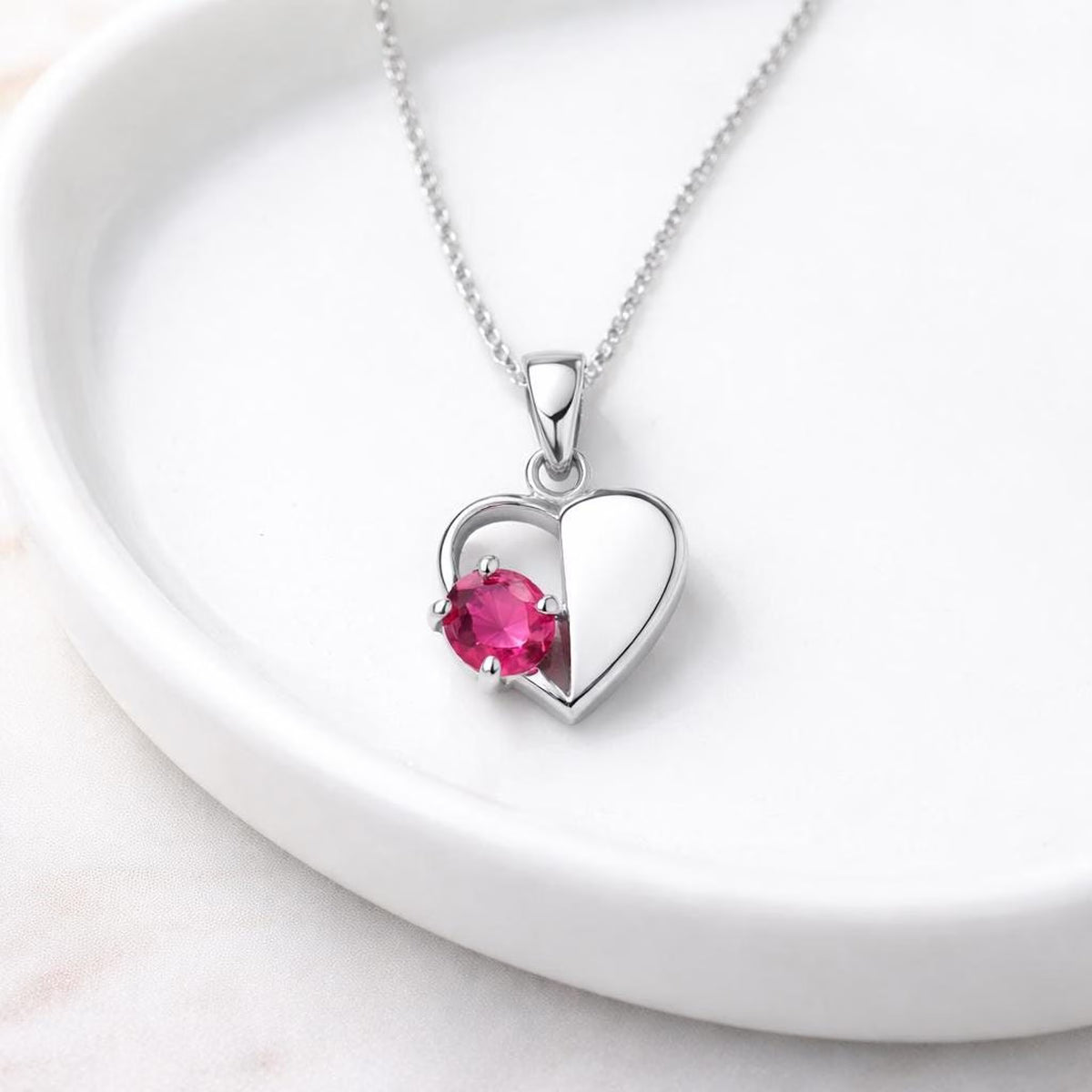 The Half Heart Gemstone Pendant – 925 Sterling Silver Necklace | Pink & Blue