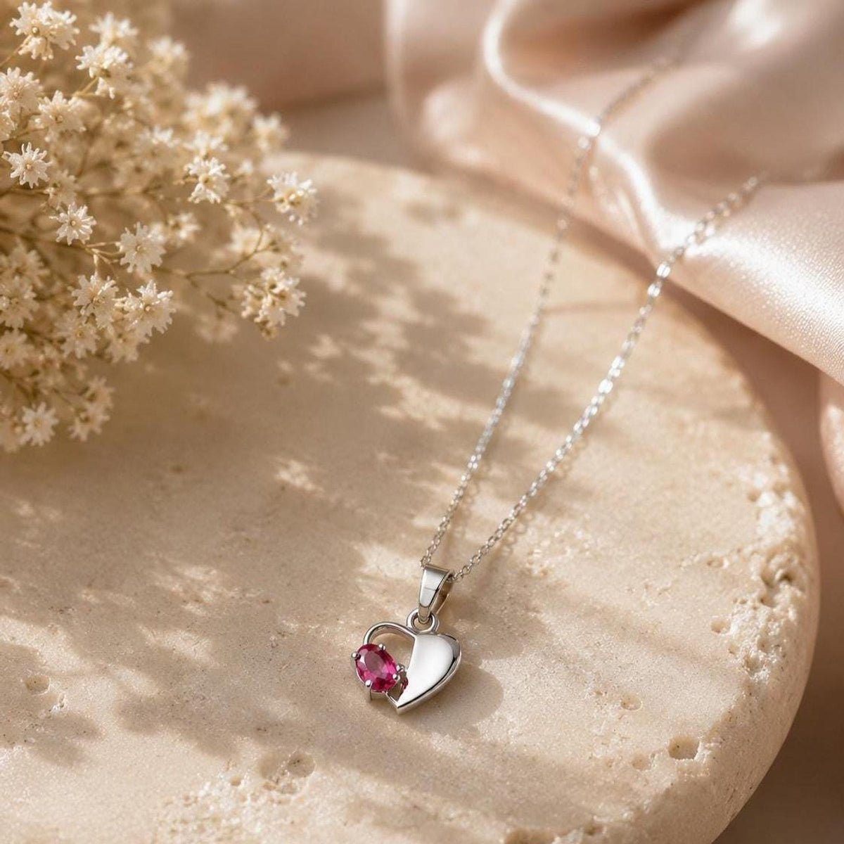 The Half Heart Gemstone Pendant – 925 Sterling Silver Necklace | Pink & Blue