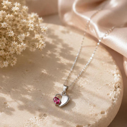 The Half Heart Gemstone Pendant – 925 Sterling Silver Necklace | Pink & Blue