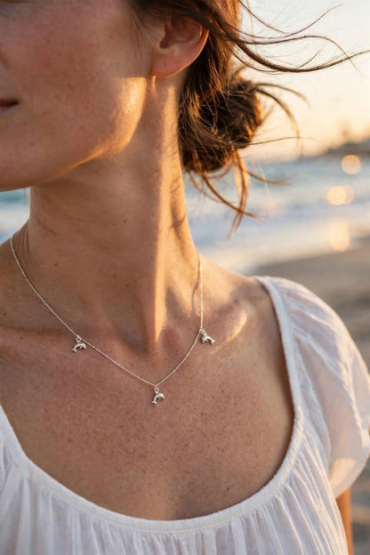 Dolphin Necklace in 925 Sterling Silver , Beach Necklace