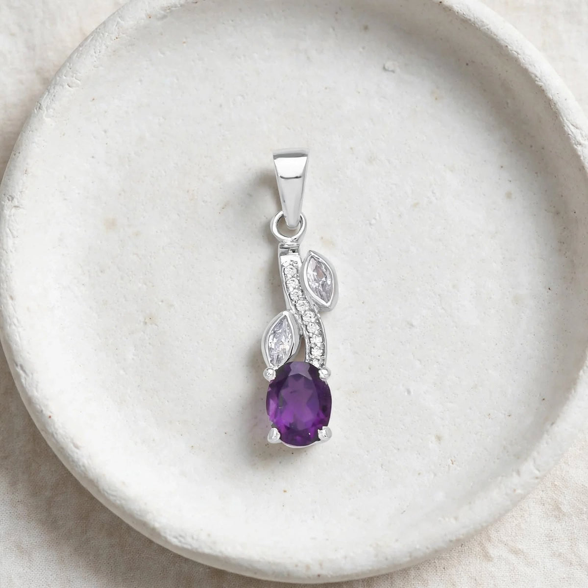 925 Sterling Silver Leaf Design Gemstone Pendant – Amethyst / Citrine