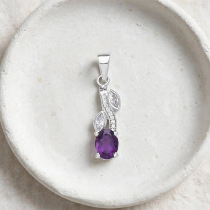 925 Sterling Silver Leaf Design Gemstone Pendant – Amethyst / Citrine