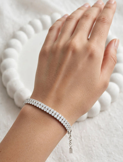 Double Row Tennis Bracelet with Adjustable Clasp : 925 sterling Silver