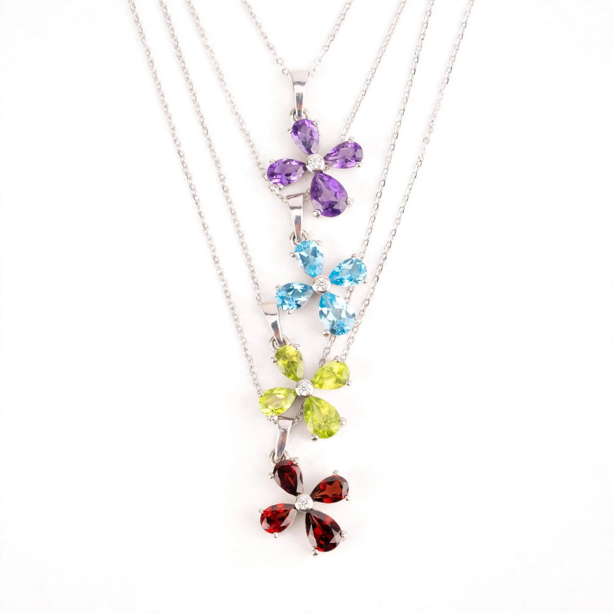The Flora Pendant – 925 Sterling Silver Natural Gemstone Flower Necklace
