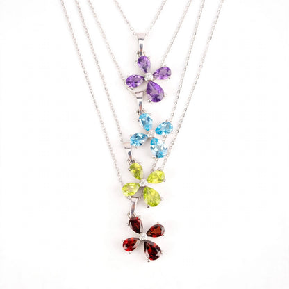 The Flora Pendant – 925 Sterling Silver Natural Gemstone Flower Necklace