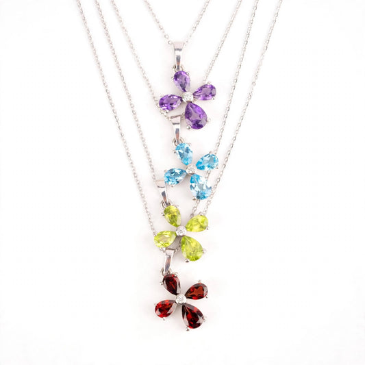 The Flora Pendant – 925 Sterling Silver Natural Gemstone Flower Necklace