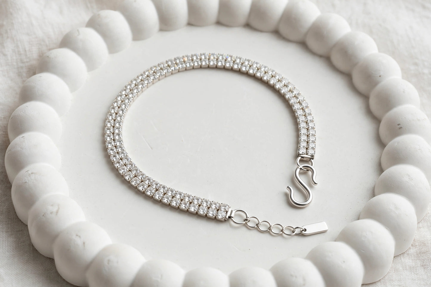 Double Row Tennis Bracelet with Adjustable Clasp : 925 sterling Silver