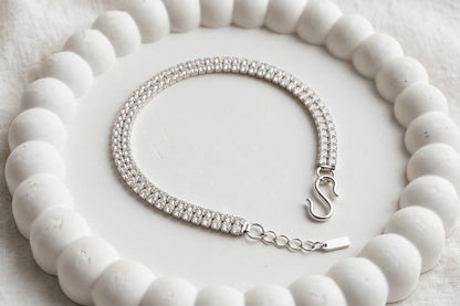 Double Row Tennis Bracelet with Adjustable Clasp : 925 sterling Silver