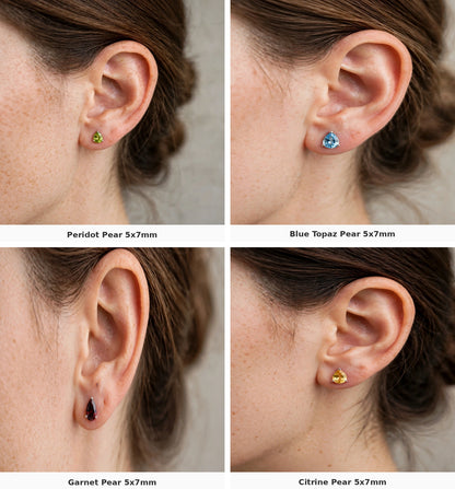 Teardrop Gemstone Studs in 925 Sterling Silver