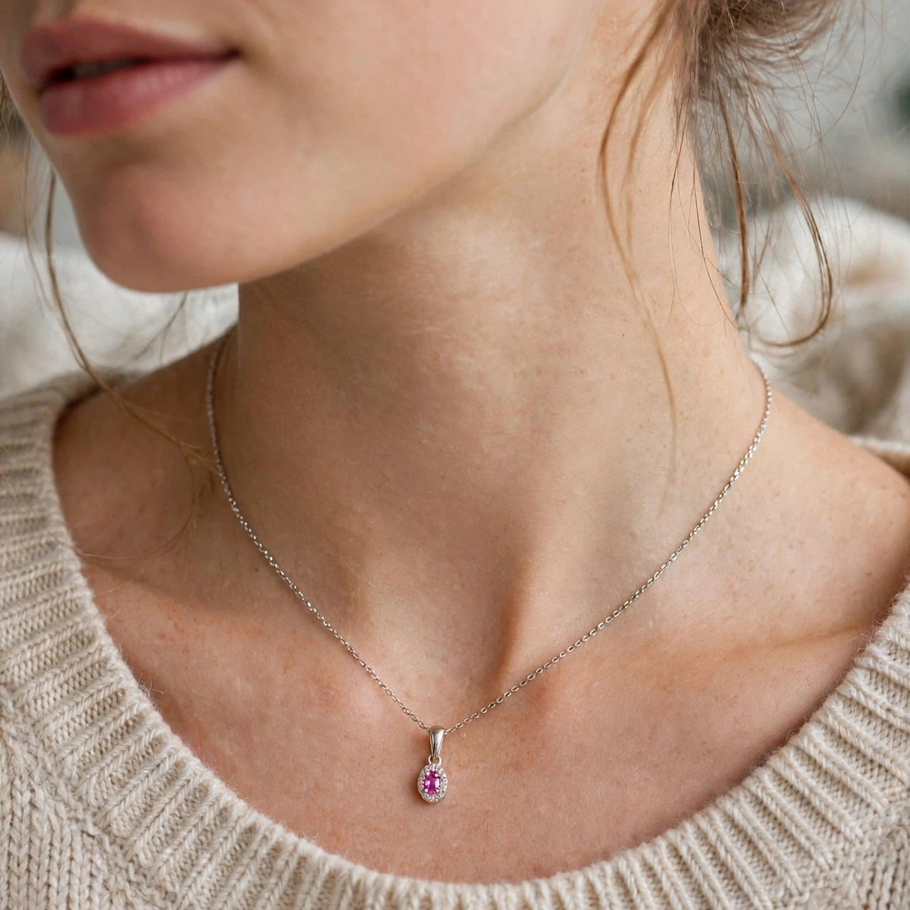 Pink Topaz Oval Pendant Necklace: 925 Sterling Silver