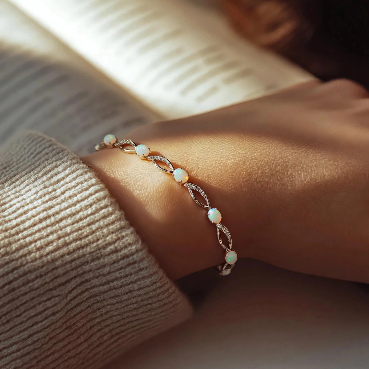 Ethiopian Opal Twist Chain Bracelet: 925 Sterling Silver