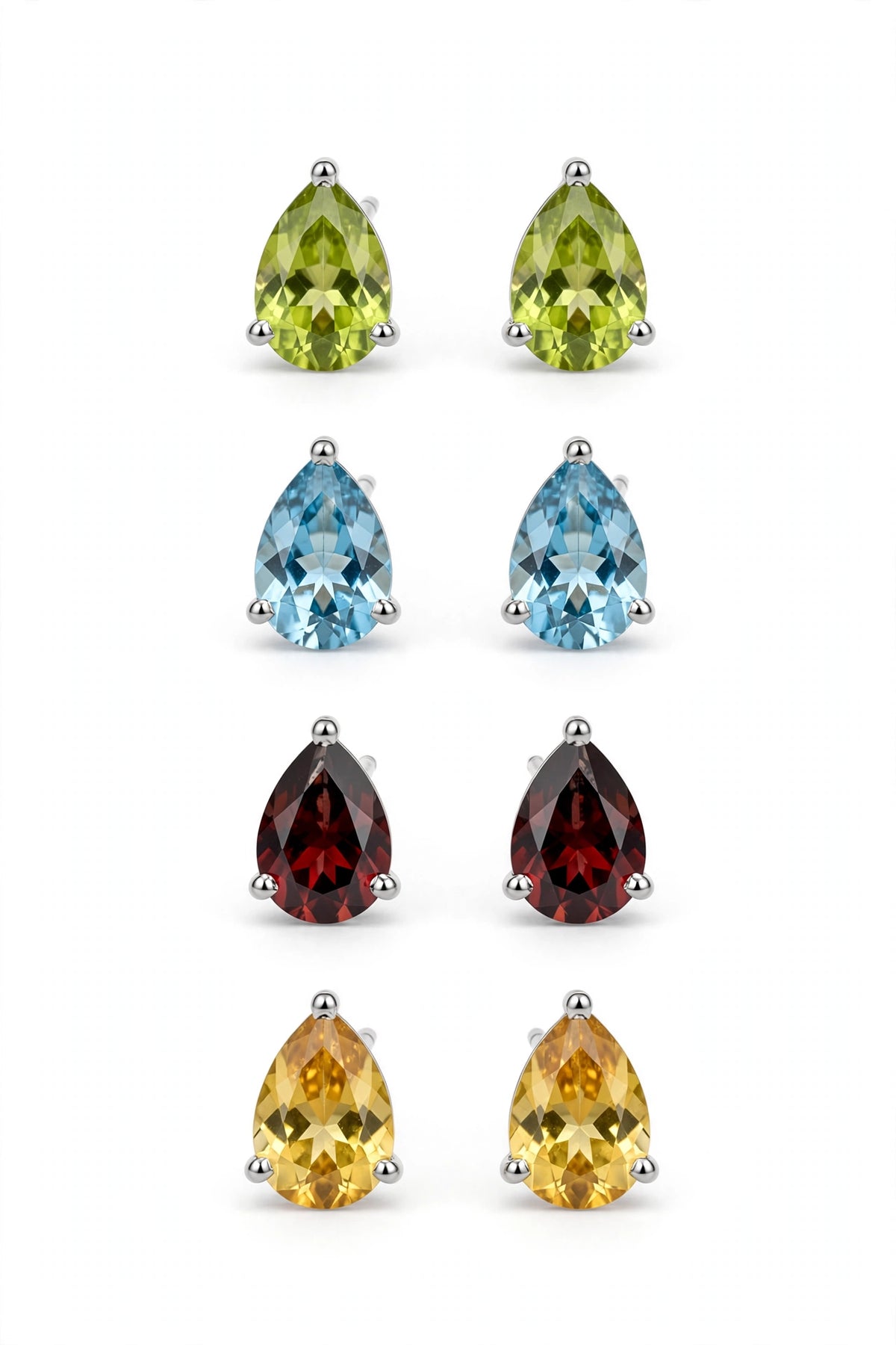 Teardrop Gemstone Studs in 925 Sterling Silver