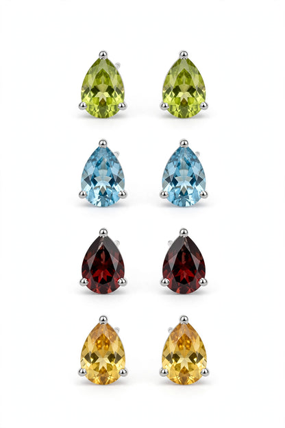 Teardrop Gemstone Studs in 925 Sterling Silver