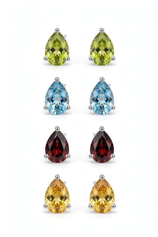 Teardrop Gemstone Studs in 925 Sterling Silver