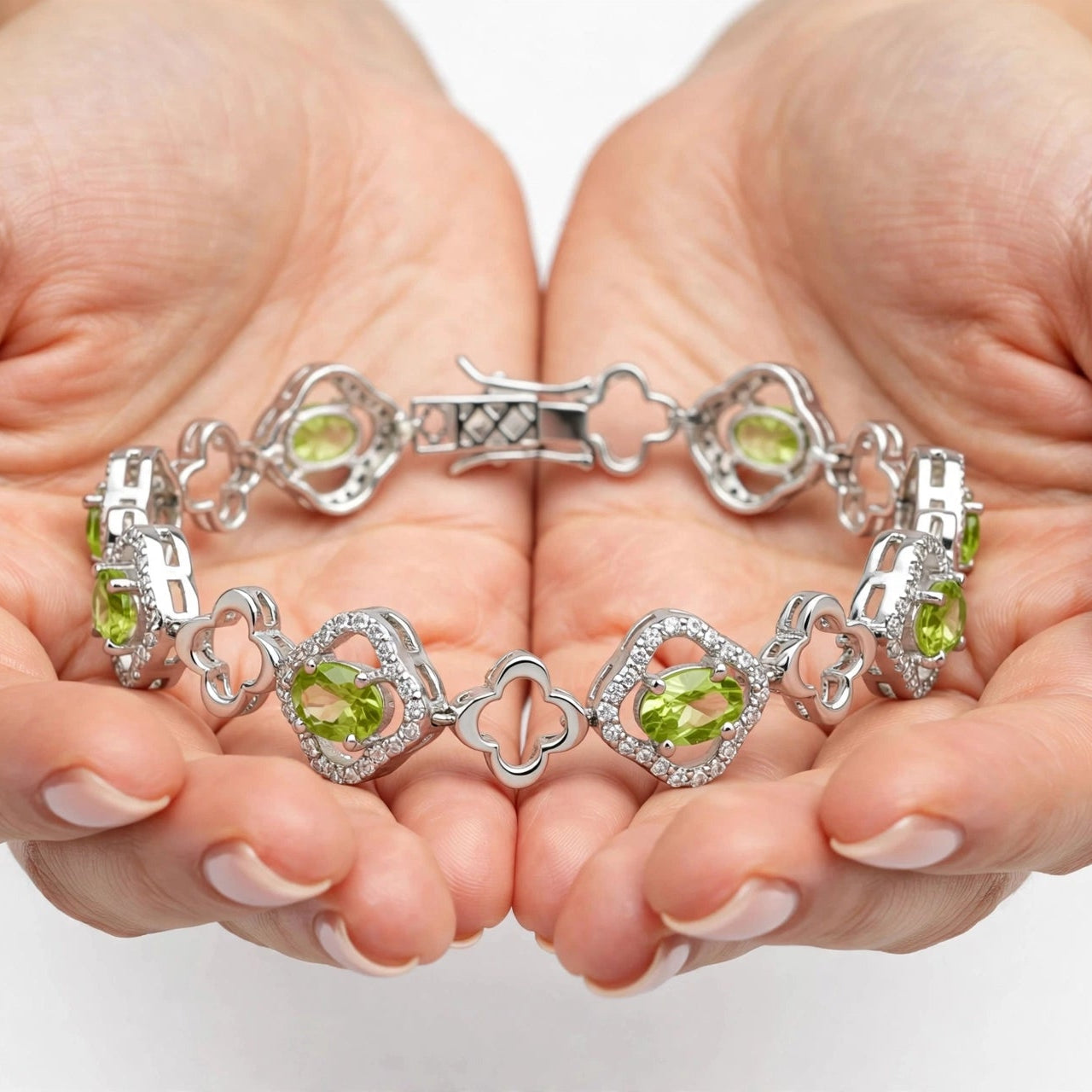 Natural Peridot Bracelet: 925 Sterling Silver