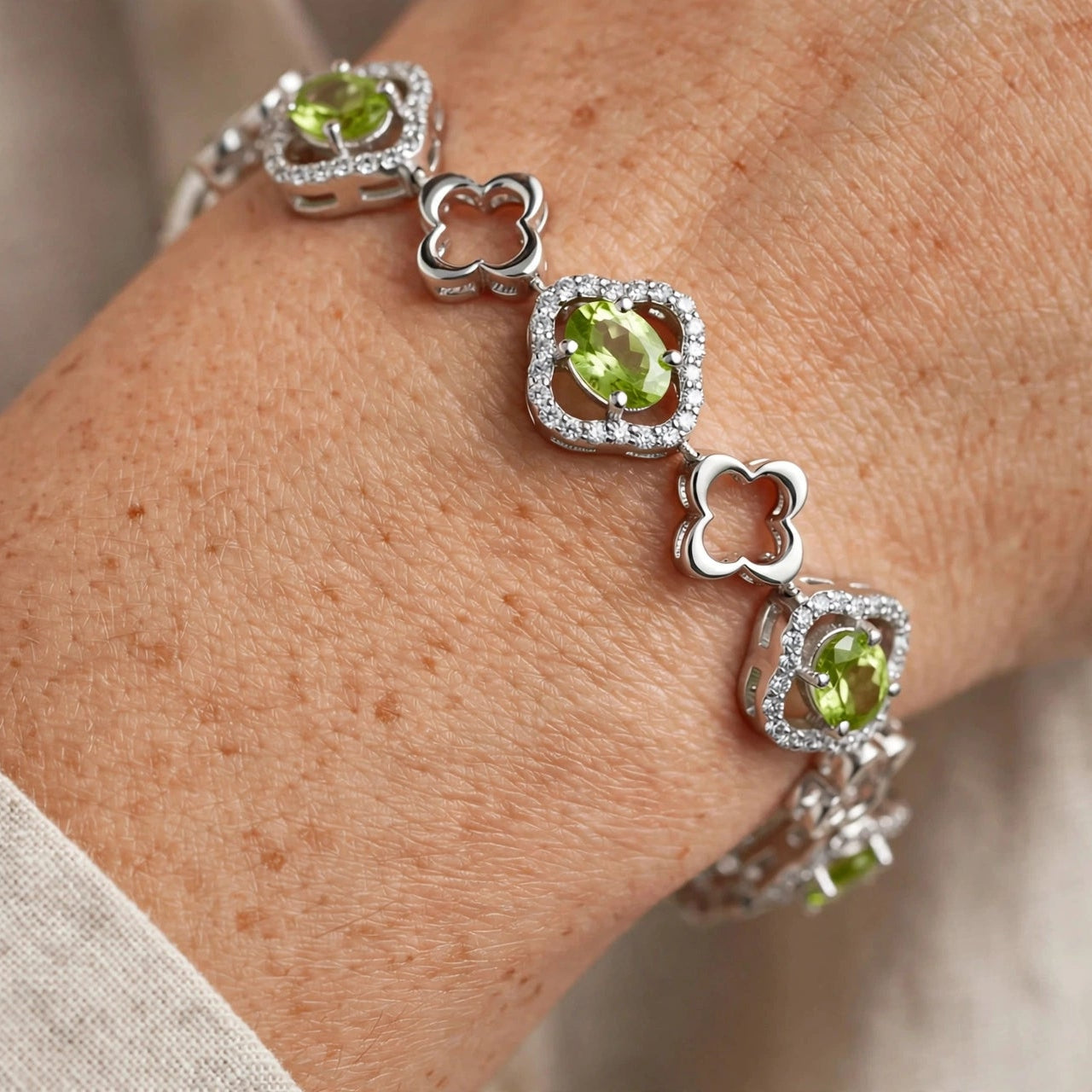 Natural Peridot Bracelet: 925 Sterling Silver