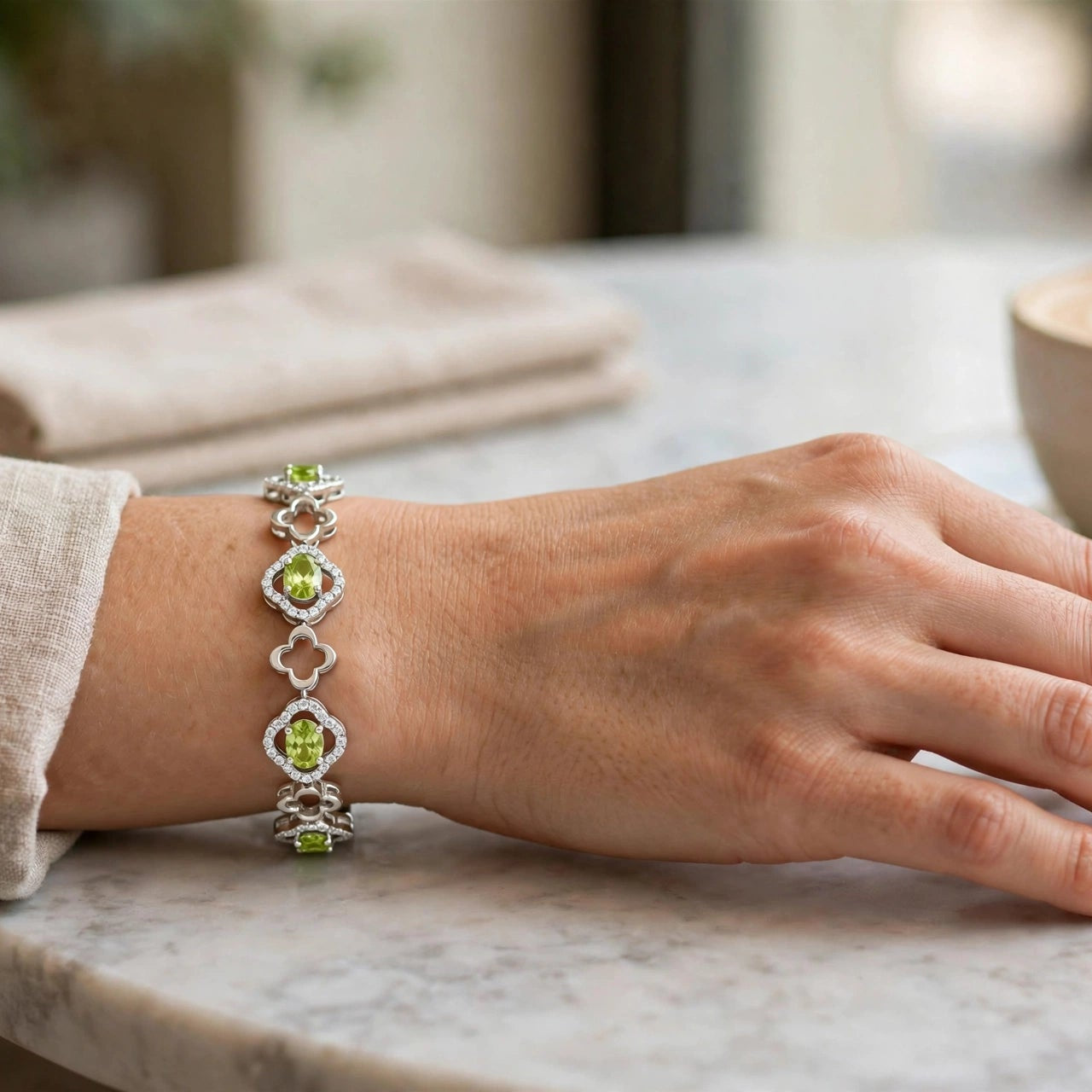 Natural Peridot Bracelet: 925 Sterling Silver