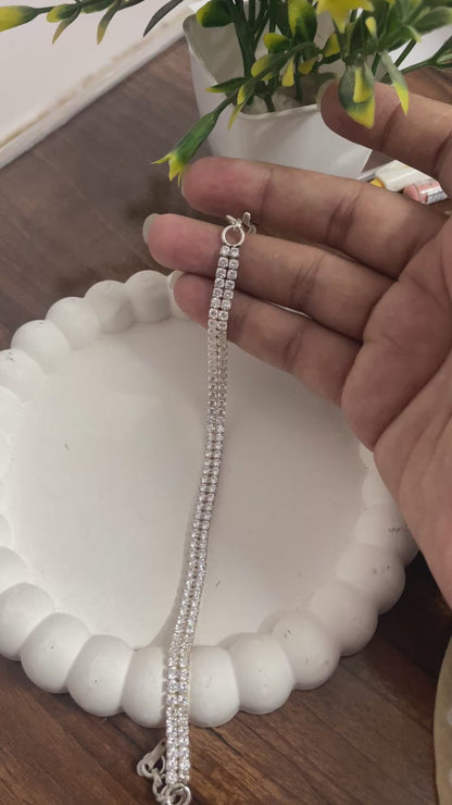 Double Row Tennis Bracelet with Adjustable Clasp : 925 sterling Silver