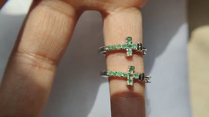 Natural Green Emerald Cross Huggies Statement Earrings