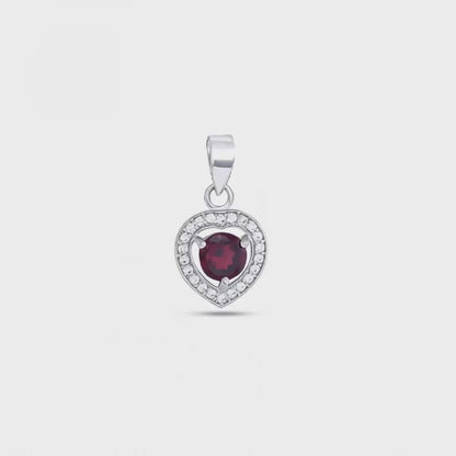 Garnet Heart Halo Pendant Necklace – Sterling Silver Charm