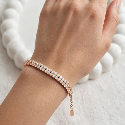 Double Row Tennis Bracelet with Adjustable Clasp : 925 sterling Silver