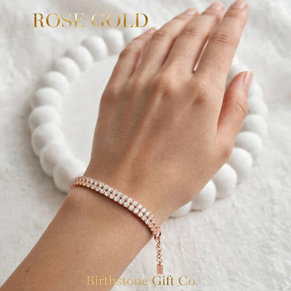 Double Row Tennis Bracelet with Adjustable Clasp : 925 sterling Silver
