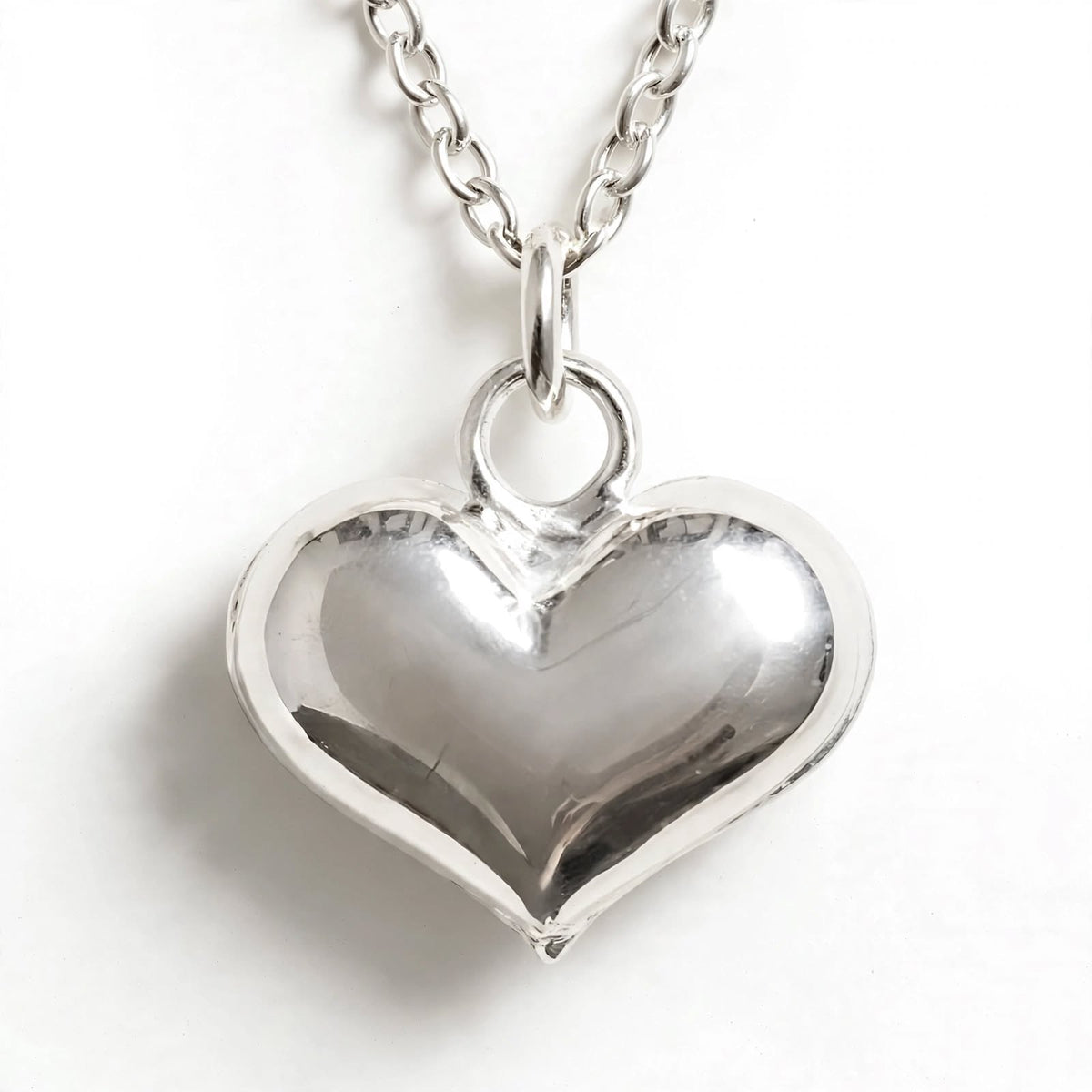 Dainty Silver Heart Necklace in 925 Sterling Silver Puffed Heart Pendant