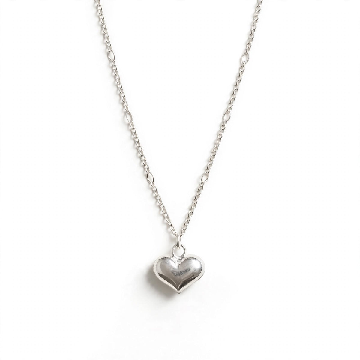Dainty Silver Heart Necklace in 925 Sterling Silver Puffed Heart Pendant