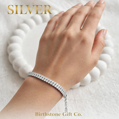 Double Row Tennis Bracelet with Adjustable Clasp : 925 sterling Silver