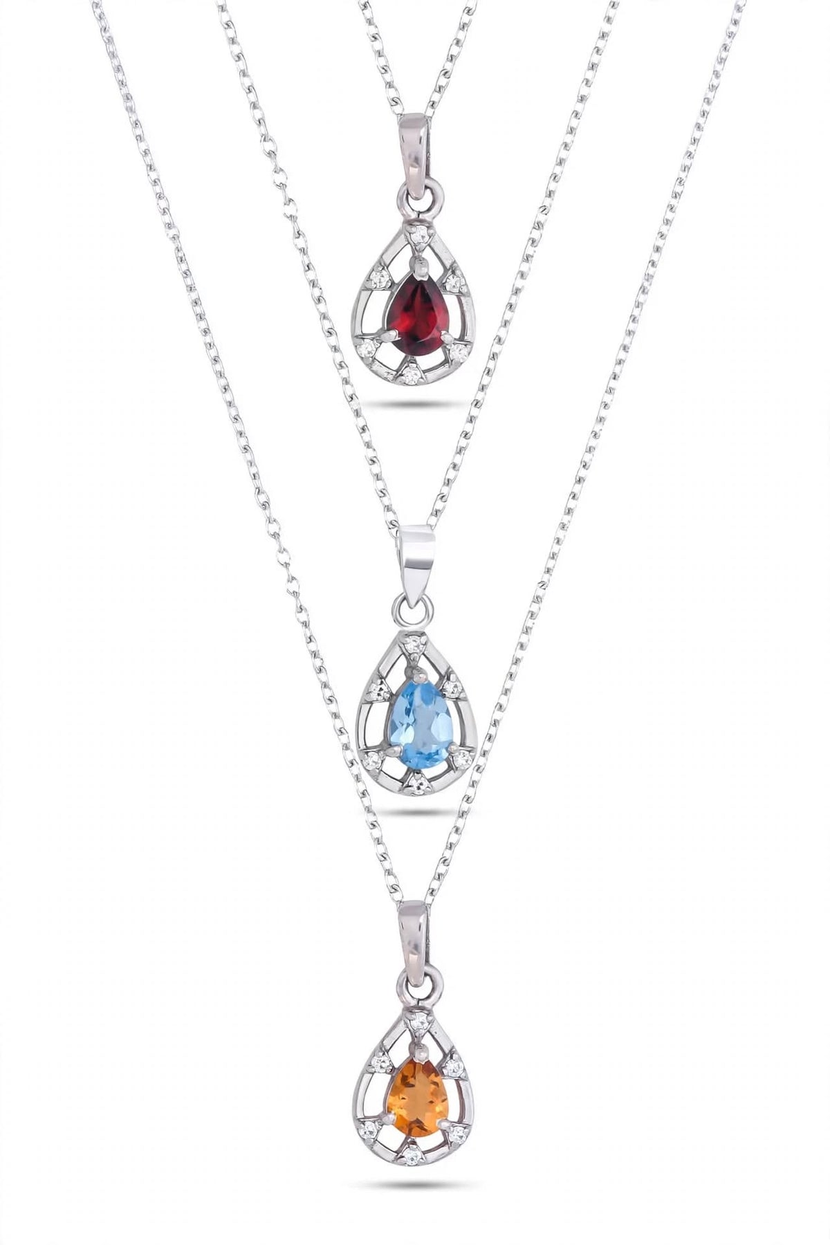 Teardrop Gemstone Necklace – 925 Sterling Silver Pendant