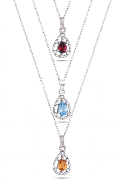 Teardrop Gemstone Necklace – 925 Sterling Silver Pendant