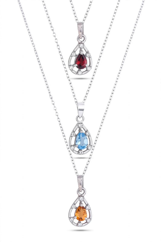 Teardrop Gemstone Necklace – 925 Sterling Silver Pendant