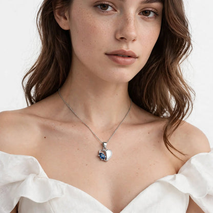 The Half Heart Gemstone Pendant – 925 Sterling Silver Necklace | Pink & Blue